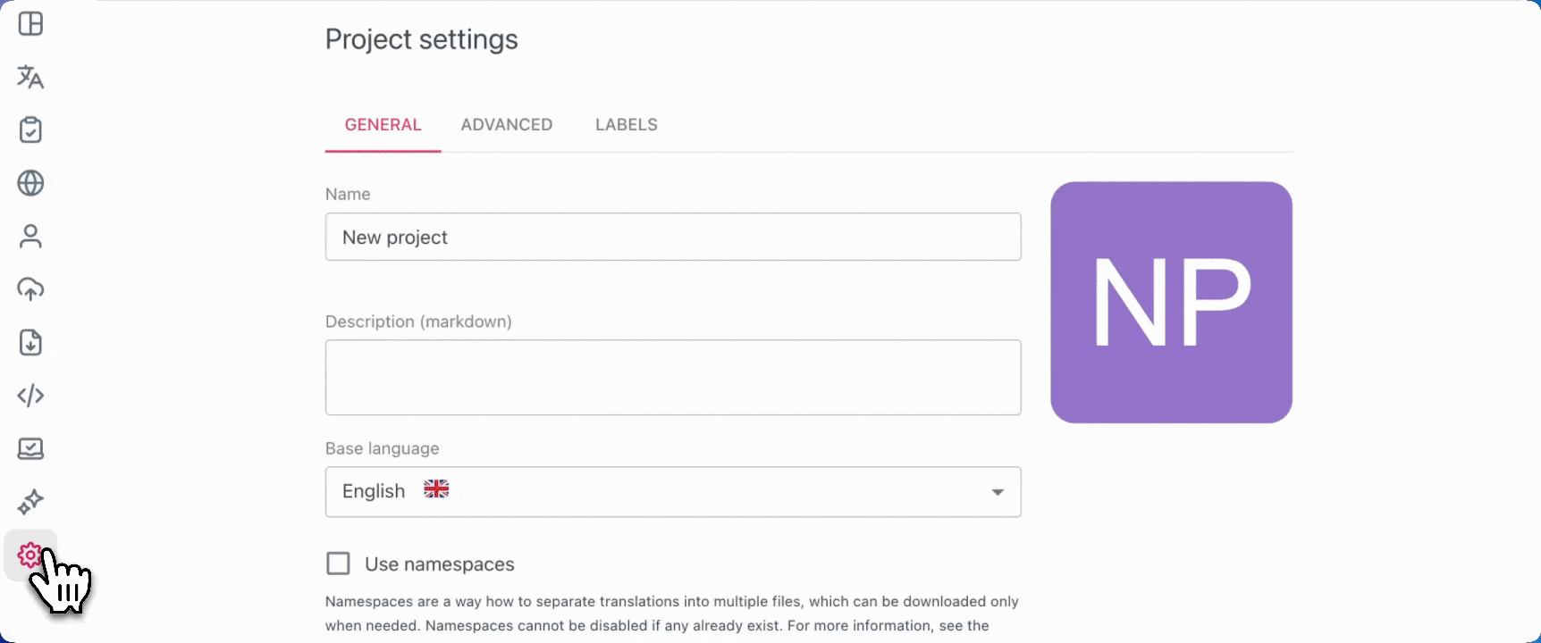 Create a new label on Tolgee